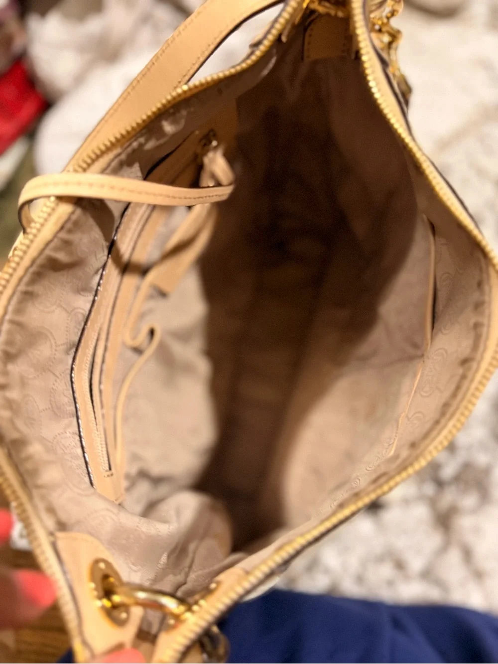 Michael Kors Beige Logo Hobo with Gold Hardware